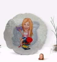 BK Gift Kişiye Özel Kadın Öğrenci Karikatürlü Yuvarlak Dekoratif Kırlent Yastık-1