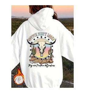 Unisex Dirty Looks Baskılı Oversize Baskılı Kapşonlu Sweatshirt 3 Iplik (Beyaz)