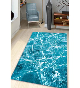 Turkuaz Mermer Görünümlü Kaymaz Tabanlı Dekoratif Halı MER02 - 100 x 160 cm