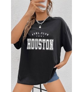 Unisex Houston Baskılı T-shirt (Siyah)