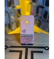 Redmi 9C Uyumlu Kelebek Figürlü Simli Parlak Telefon Kılıfı (Pembe)
