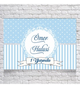 Mavi Çizgili Doğum Günü Afişi