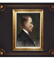 Altın Varaklı Çerçeveli Paspartulu Atatürk Tablo DC0824 (Gold)