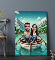BK Gift Kişiye Özel Teknede Oturan Çift Karikatürlü Kanvas Tablo-1, Sevgiliye Hediye, Sevgililer Günü Hediyesi