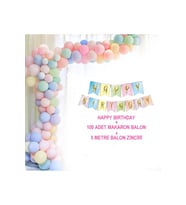 100 Makaron Pastel Balon Seti +happy Bırthday Yazısı Makaron + 5 Metre Balon Zinciri