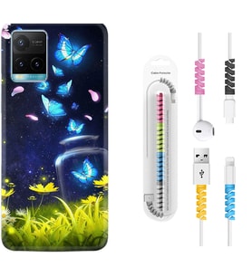 Vivo Y11S Y21S Y20 Y20S Y70 Kılıf Kablo Koruma Spiral Silikon Neon Butterflys 1309