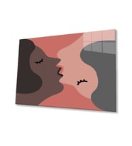 İllüstrasyon Karikatür Öpücük Cam Tablo, Ev ve Ofis Dekoru, Hediyelik  Cam Tablo (Pembe)