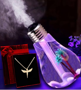 Ampul Şeklinde Hava Nemlendirici Yedi Renkli Gece Lambası& Rose Melek Kolye Hediye Seti