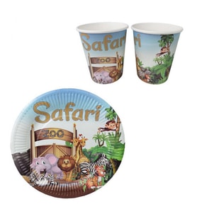 8 kişilik Karton Tabak Bardak Safari Zoo konsept-