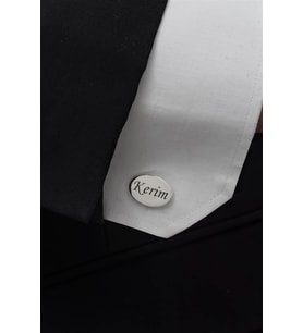 Oval Düz Harf İsimli Gümüş Kol Düğmesi