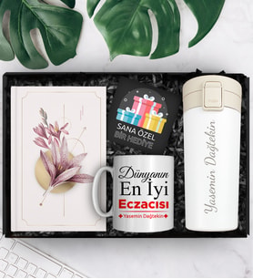 Eczacılara Özel Kişiye Özel Termos & Tasarım Defter & Tasarım Kupa Hediye Seti