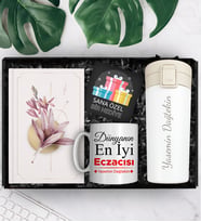 Eczacılara Özel Kişiye Özel Termos & Tasarım Defter & Tasarım Kupa Hediye Seti