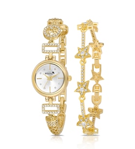 Polo Air Desen Lüx Taşlı Kadın Kol Yıldız Bileklik Kombin Saati Gold Renk PL-1580B1 (Altın)
