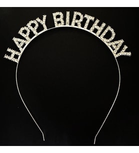 Gümüş Kristal Taşlı Happy Birthday Doğum Günü Tacı İthal Ürün 17X16 Cm