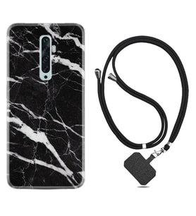 Oppo Reno 2Z 4 Lite 4 Pro 5 6 7 A31 Kılıf Boyun Askılı Silikon Siyah Şerit Mermer 1318