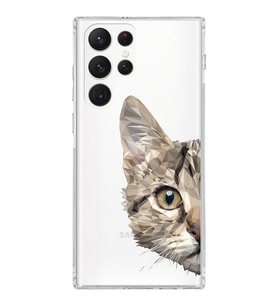 Samsung Galaxy S22 Ultra Uyumlu Kamera Korumalı Kapak Catface Tasarımlı  Şeffaf Kılıf
