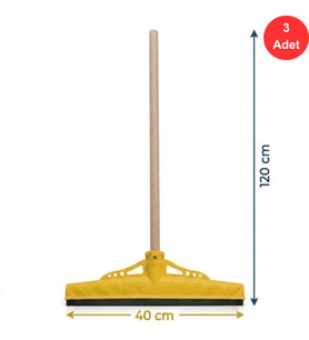 Mulpex Kauçuk Zemin Çekçeği 40 cm + 120 cm Ahşap Saplı Endüstriyel Temizlik Seti x 3 Adet