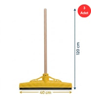 Mulpex Kauçuk Zemin Çekçeği 40 cm + 120 cm Ahşap Saplı Endüstriyel Temizlik Seti x 3 Adet