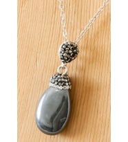 Sertifikalı Zirkon Taşlı Ham Hematit Taşı Kolye (1.Kalite) (Çok Renkli)
