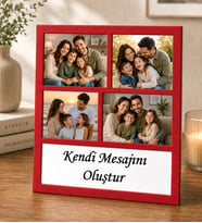 Kişiye Özel 4 Fotoğraflı Kendi Mesajını Oluştur Ahşap Kolaj Çerçeve (Kırmızı)