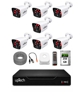 UPTECH 7 Kameralı Güvenlik Kamera Seti 2MP 1080P Full HD 6 Atom LED Gece Görüşlü 250GB HDD 5525