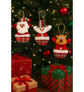 3'Lü Peluş Karakterlerle Eğlenceli Yeni Yıl Dekoru Noel Figürleri Yılbaşı Ağaç Süsleri 17 Cm x 11 Cm (Çok Renkli)