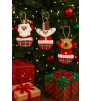 3'Lü Peluş Karakterlerle Eğlenceli Yeni Yıl Dekoru Noel Figürleri Yılbaşı Ağaç Süsleri 17 Cm x 11 Cm (Çok Renkli)