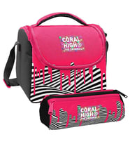 Coral High Kız Çocuk Pembe Siyah Beyaz Boya Desenli Thermo Beslenme Çantası ve Üç Bölmeli Kalemlik Seti