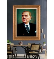 Altın Varaklı Çerçeveli Paspartulu Atatürk Tablo TR1625 (Gold)