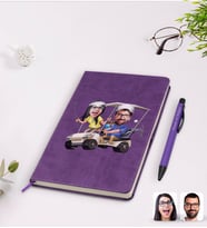 BK Gift Kişiye Özel Sevgililer Karikatürlü Mor Termo Deri Defter Kalem Seti Model 96