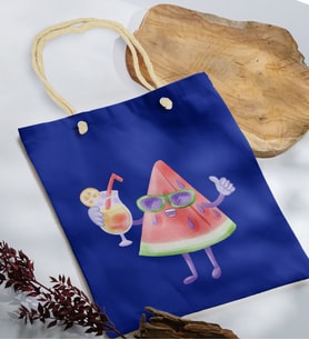 BK Gift Yaz Temalı Saks Mavi Halat Saplı Kumaş Plaj Çantası -19, Baskılı Omuz Çantası, Alışveriş Çantası, Arkadaşa Hediye, Sevgiliye Hediye