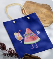 BK Gift Yaz Temalı Saks Mavi Halat Saplı Kumaş Plaj Çantası -19, Baskılı Omuz Çantası, Alışveriş Çantası, Arkadaşa Hediye, Sevgiliye Hediye