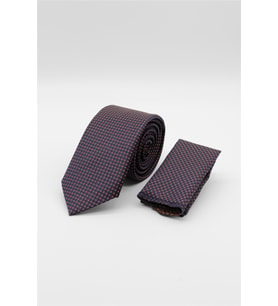 Lacivert-Turuncu Desenli 7 Cm Kravat 1090260115