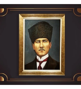 Altın Varaklı Çerçeveli Paspartulu Atatürk Tablo z5165 (Gold)