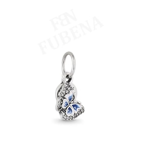 Fubena 925 Ayar Gümüş Mavi Kelebek ve Yazılı Çift Sallantılı Charm