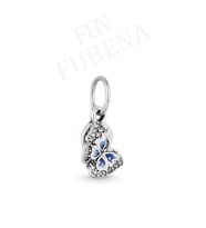 Fubena 925 Ayar Gümüş Mavi Kelebek ve Yazılı Çift Sallantılı Charm