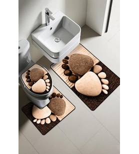 Modern Desenli Dijital Baskı 3’lü Banyo Paspas Takımı Yıkanabilir Kaymaz Tabanlı Klozet Takımı KLZ0055 (Çok Renkli)