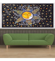 Ay ve Güneş Etnik Desen Leke Tutmaz Kadife Dokulu Kumaş Duvar Örtüsü Duvar Halısı Tapestry (Çok Renkli)