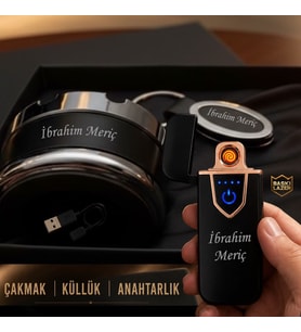 İsme Özel Usb Şarjlı Çakmak Küllük  Anahtarlık  - Eşe Sevgiliye Arkadaşa Babaya Hediye Seti