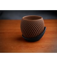 3D Baskı Küre Saksı - Kafes Dokulu İki Parçalı Dekoratif Saksı - Kahverengi-Siyah