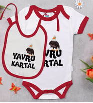 BK Kids Yavru Kartal Tasarımlı Kırmızı Bebek Body Zıbın ve Mama Önlüğü Hediye Seti-1