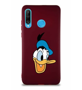 Huawei P30 Lite Soft Premier Kapak Donald Duck-A Tasarımlı Silikon Kılıf - Mürdüm (Şeffaf)