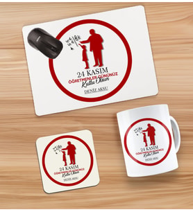 BK Gift Kişiye Özel İsimli Öğretmenler Günü Tasarımlı Kupa, Bardak Altlığı ve Mousepad Hediye Seti - 10, Öğretmene Hediye, Öğretmenler Günü