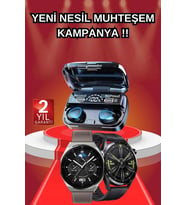 Mey İthalat® İkili Set Akıllı Saat Bluetooth Kulaklık Kablosuz Uzun Pil Ömrü Spor Modları