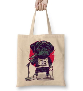 Black Dog Pug Köpek Bez Çanta Uzun Saplı