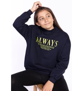 Toontoy Kız Çocuk Baskılı Balıkçı Yaka Sweatshirt (Lacivert)