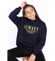 Toontoy Kız Çocuk Baskılı Balıkçı Yaka Sweatshirt (Lacivert)