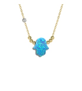 Demas Gold  Pirlanta 14 Ayar Altin Dorikalı Bulut Mavi Opal Fatmanin Eli Taşlı Kolye (Sarı)