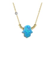 Demas Gold  Pirlanta 14 Ayar Altin Dorikalı Bulut Mavi Opal Fatmanin Eli Taşlı Kolye (Sarı)