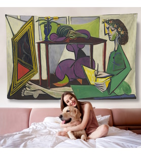 Pablo Picasso - İç mekanda bir kız çizimi Duvar Örtüsü-7081